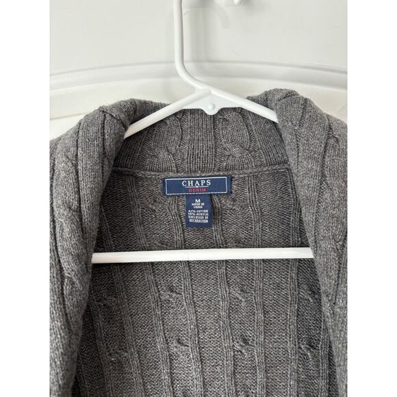 Chaps Men's Medium Cardigan Shawl Collar Button Front Sweater Steel Heat Gray - Picture 2 of 3